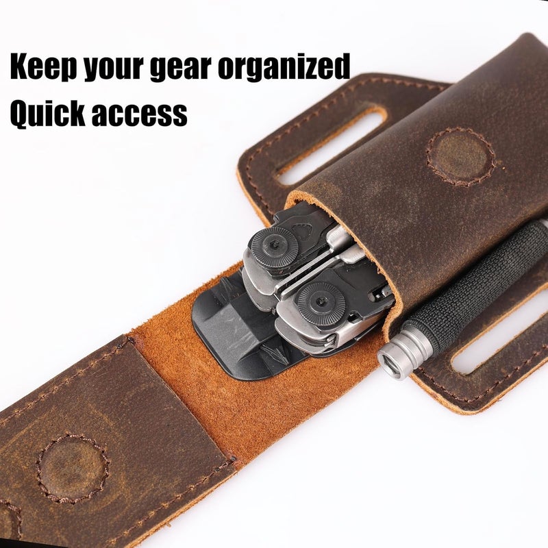 topstache Leather Multitool Sheath for Belt - Multitool Holder - EDC Belt Organizer - Two Magnetic Closure - Darkbrown - Image 3